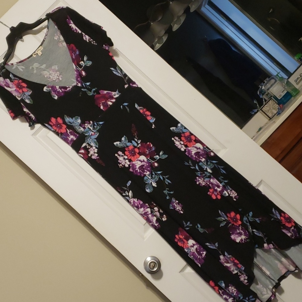 Black faux wrap dress, stretchy size L